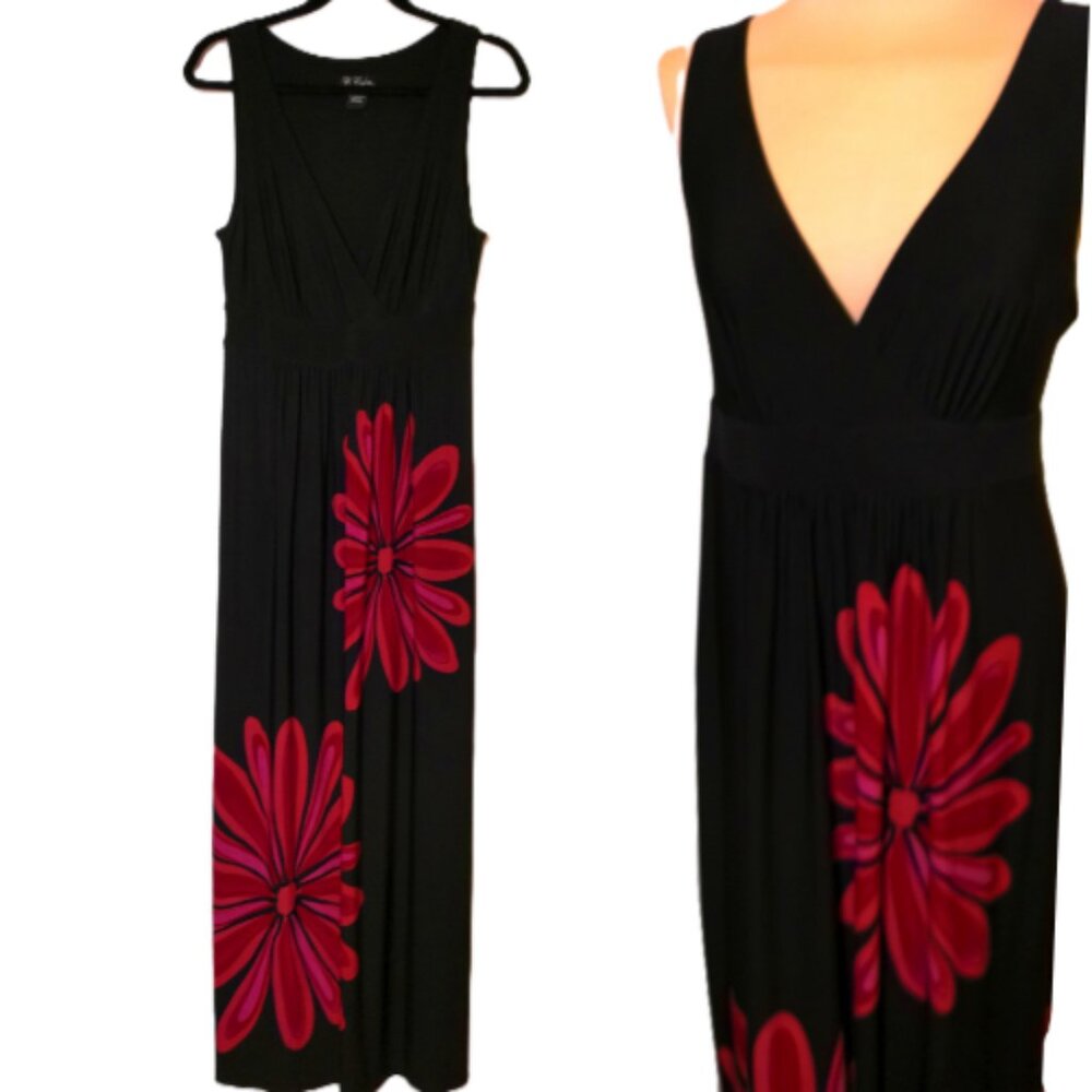 Floral Sleeveless Maxi Dress – Deep V-Neck, Empire Waist – Size 10 by B.Calm